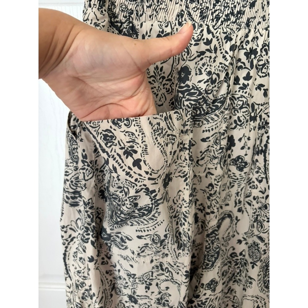 Anthropologie Jumpsuit Women XL-Tall Grey Paisley Strapless Wide Leg Smocked - Picture 5 of 7
